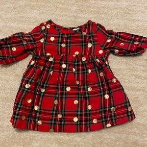 NWOT Old Navy Baby Girls Red plaid dress with gold polka dots!